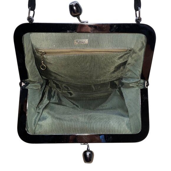 Saber Women’s Black Suede With Silver Metal Frame & Kiss Lock Closure Clutch Bag - Picture 5 of 10